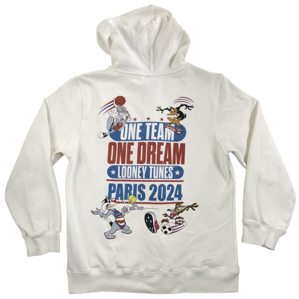 Looney Tunes Hoodie Mens XL White Team USA Paris 2024 One Team Dream Full Zip